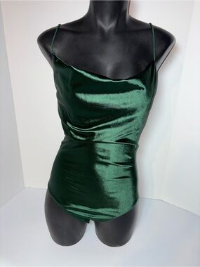 Bear Dance Deep Green Satin Bodysuit